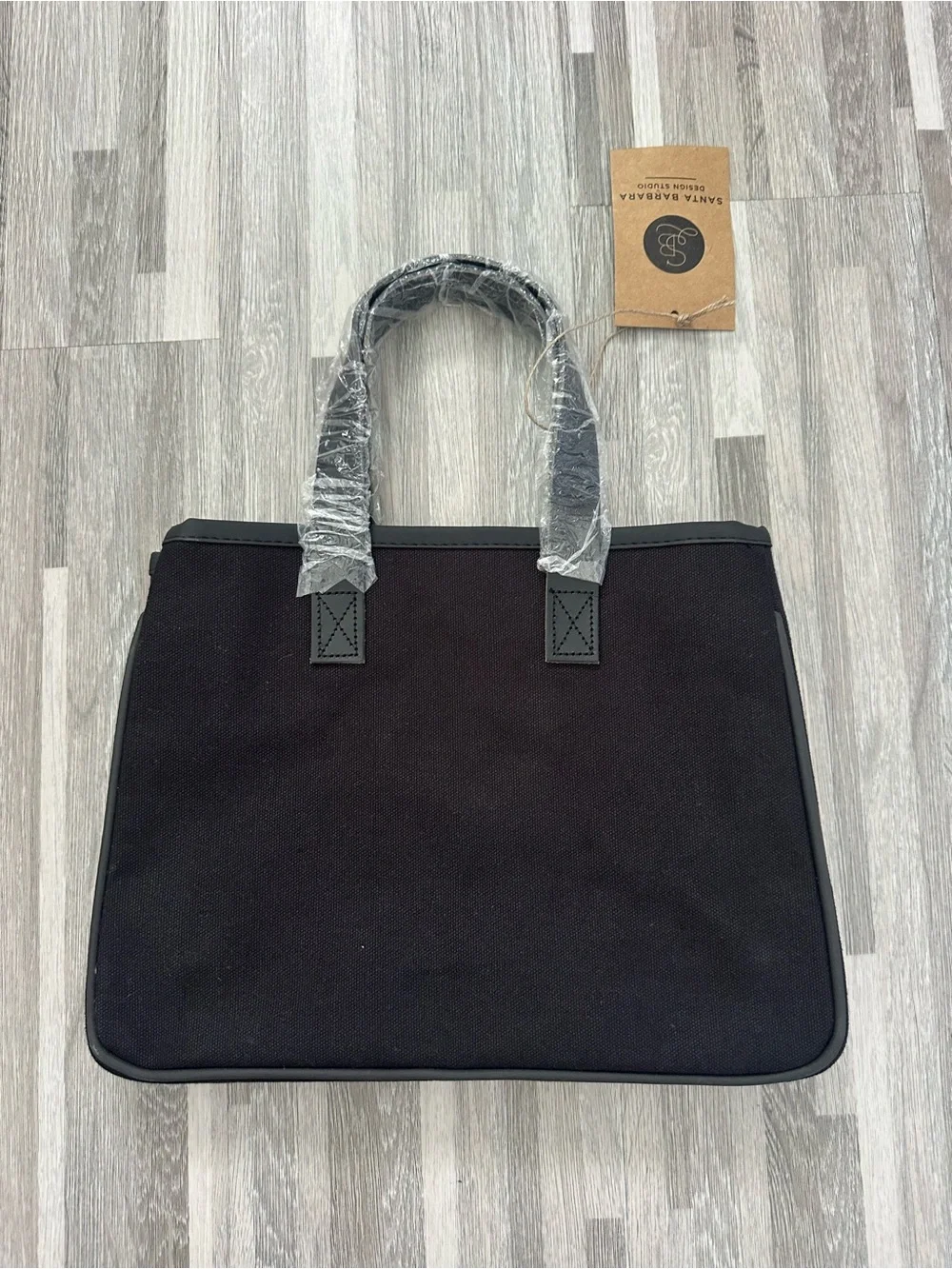 Elegant Black Canvas and Leather Mini Handbag with 